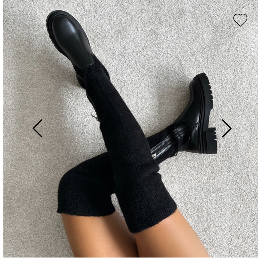 SIMMI Stallone Black Over The Knee Fluffy Sock Boots